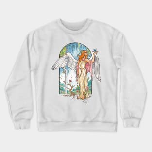 Angel of Spring Mucha Inspired Art Nouveau Angels of the Seasons Series Crewneck Sweatshirt